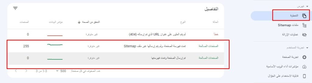التغطية - فهرسة الصفحة، ولم يتم إرسالها عبر ملف التغطية - فهرسة الصفحة، ولم يتم إرسالها عبر ملف